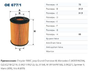 OE677/1 Фильтр масл.Mercedes W203,211,Sprinter,Viano 280-320CDI,518CDI