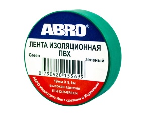 Изолента  ABRO ЕТ-912 зеленая 19мм х 9,1м  /в уп.10 /в кор.500